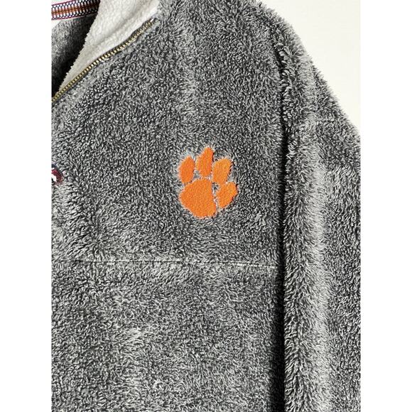 Clemson Sherpa Pullover By Three Square 1/4 Zip Sz. L Grey Tiger Paw Warm Soft - Picture 2 of 13